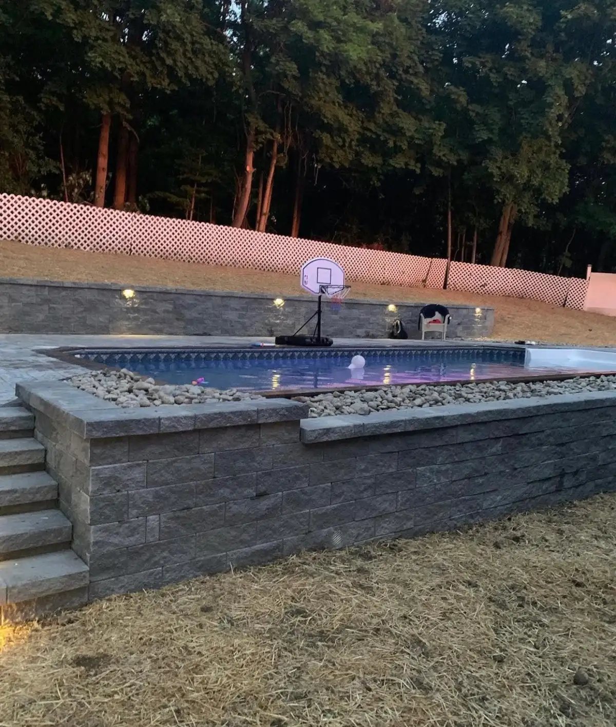 Stone retaining wall and paver hardscape project in Orange County NY