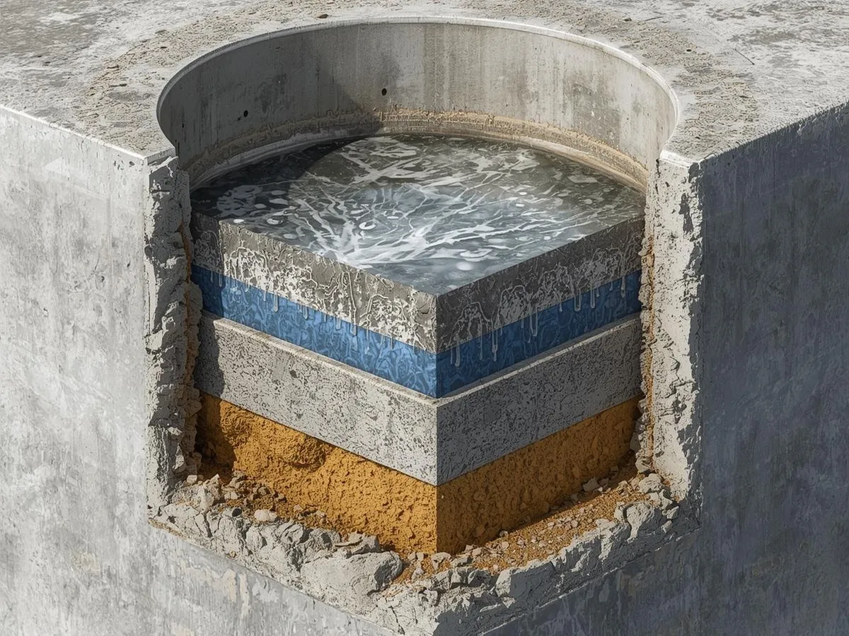 Cross-section of layered concrete structure